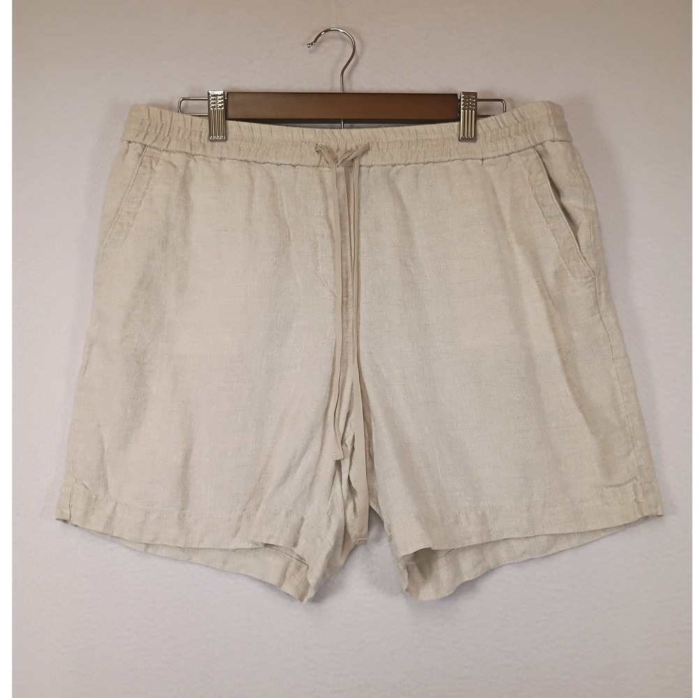 Coastal Grandmother Talbots Womens Large Beige 100% Linen Drawstring Shorts